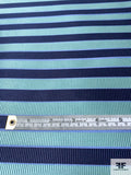 Horizontal Striped Silk Necktie Jacquard Brocade - Seafoam / Navy / Carolina Blue