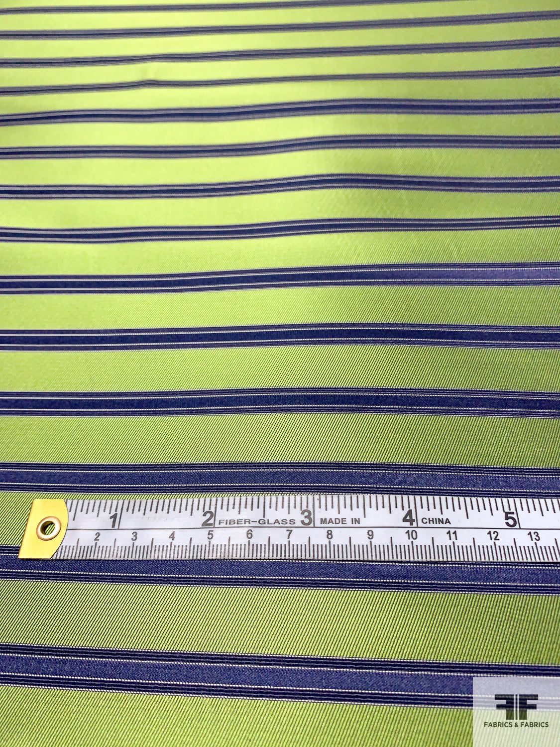 Horizontal Striped Silk Necktie Jacquard Brocade - Lime Green / Navy