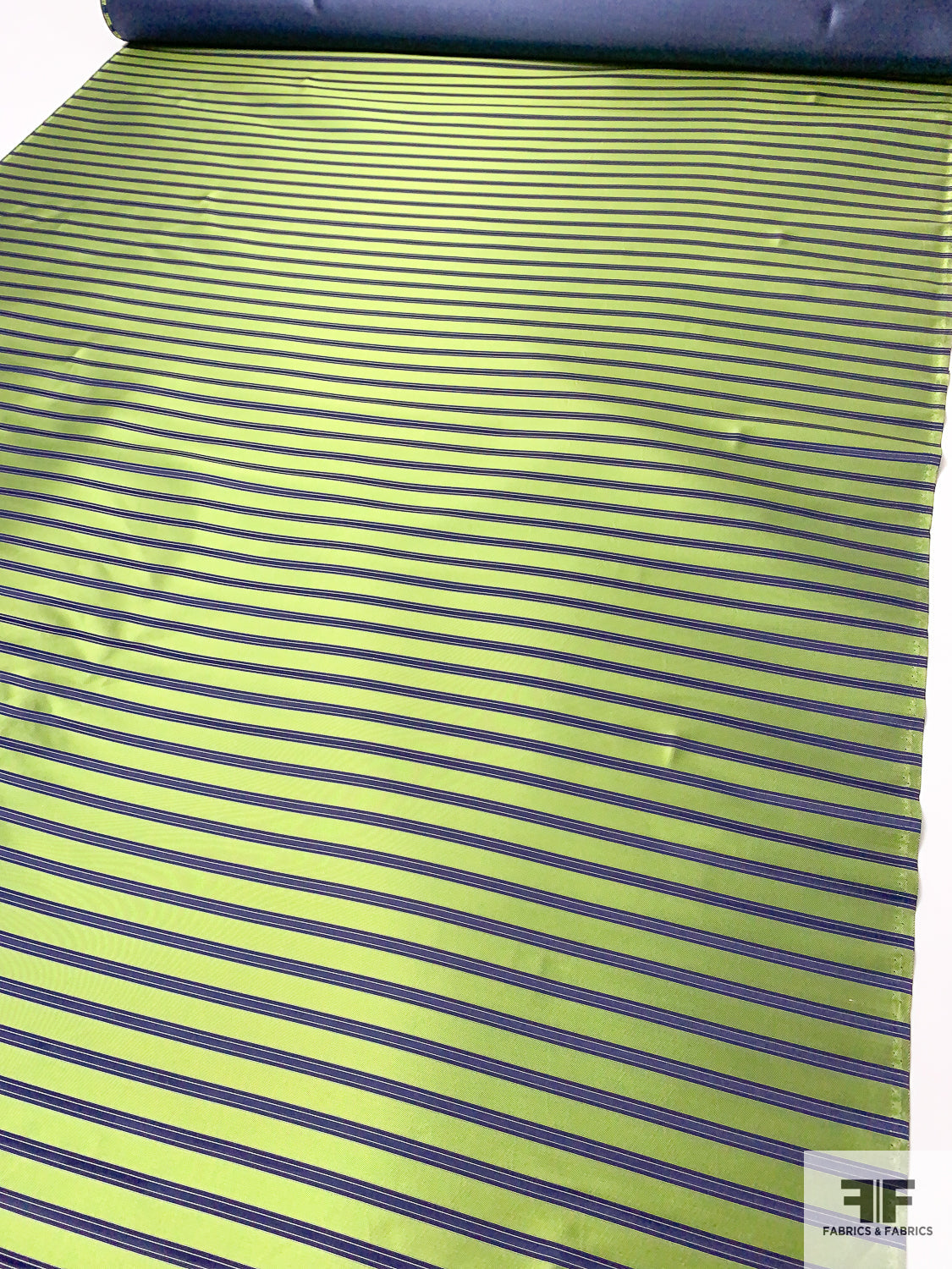 Horizontal Striped Silk Necktie Jacquard Brocade - Lime Green / Navy