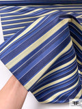 Horizontal Striped Silk Necktie Jacquard Brocade - Navy / Pastel Yellow