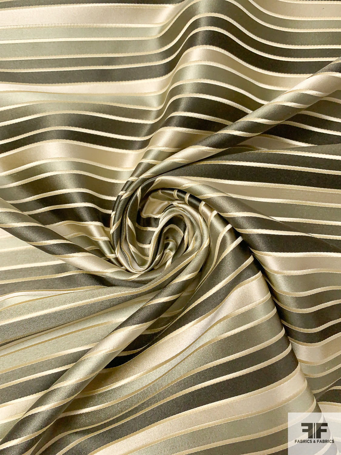 Horizontal Striped Silk Necktie Jacquard Brocade - Olive Greens / Beige / Light Gold
