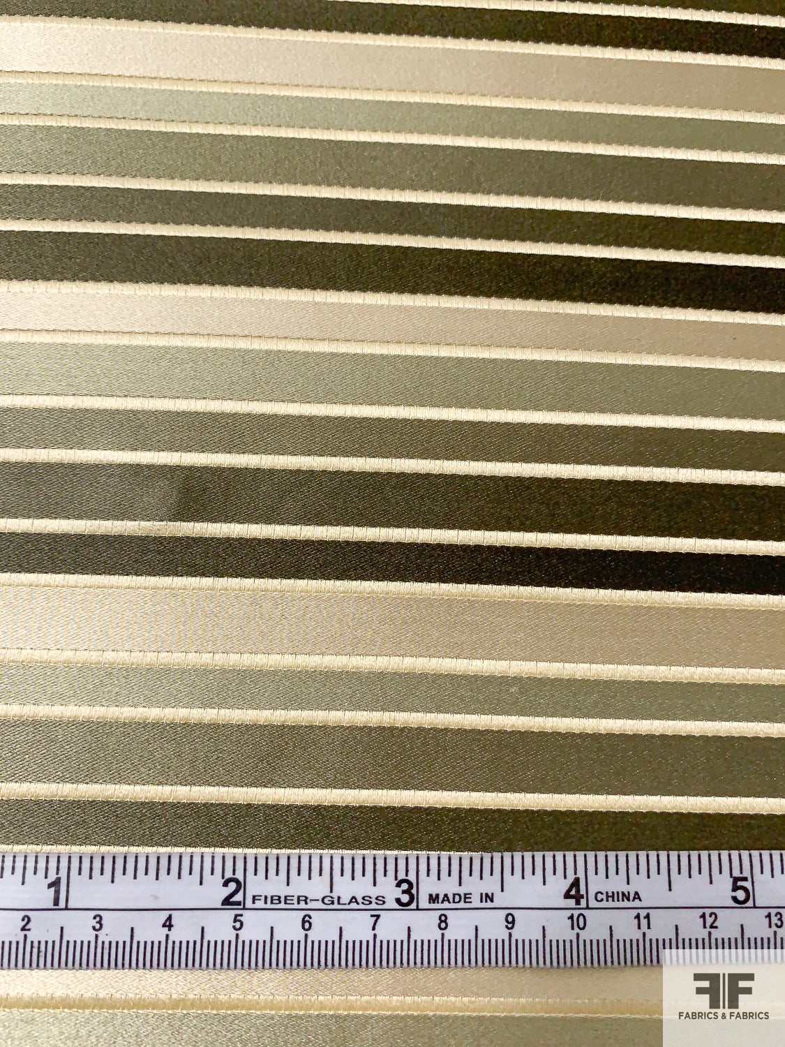 Horizontal Striped Silk Necktie Jacquard Brocade - Olive Greens / Beige / Light Gold