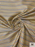 Modern Herringbone-Like Silk Necktie Jacquard Brocade - Turmeric / Navy / Blue / Beige