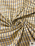 Basketweave Plaid Silk Necktie Jacquard Brocade - Olive-Gold / Navy / Blue / White