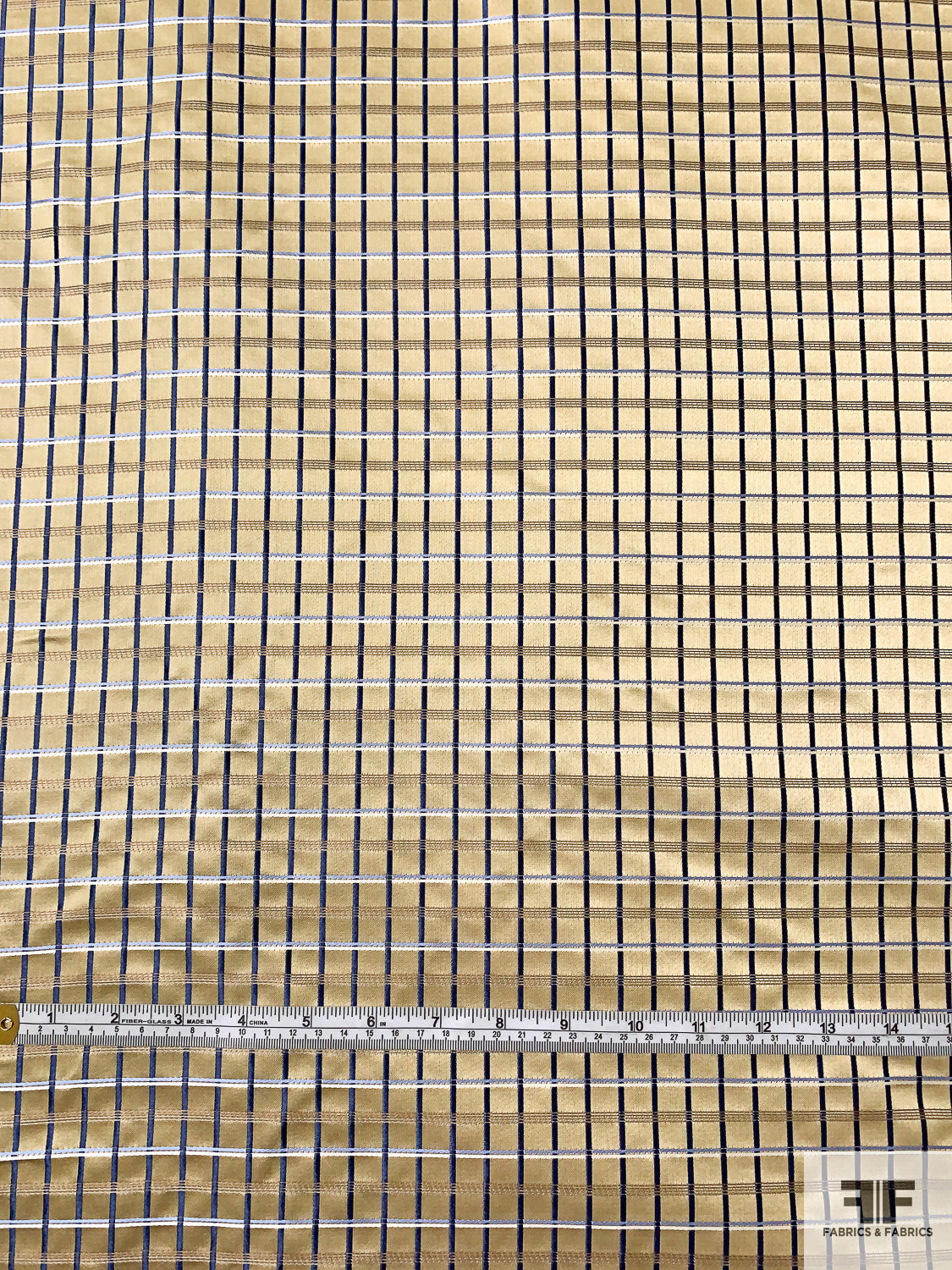 Basketweave Plaid Silk Necktie Jacquard Brocade - Olive-Gold / Navy / Blue / White