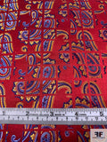 Paisley Grid Silk Necktie Jacquard Brocade - Cherry Red / Blues / Gold