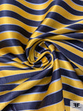 Horizontal Striped Silk Necktie Jacquard Brocade - Yellow-Gold / Navy / Blue