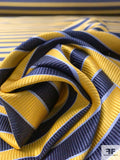 Horizontal Striped Silk Necktie Jacquard Brocade - Yellow-Gold / Navy / Blue