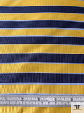 Horizontal Striped Silk Necktie Jacquard Brocade - Yellow-Gold / Navy / Blue