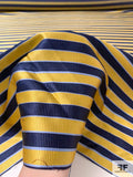 Horizontal Striped Silk Necktie Jacquard Brocade - Yellow-Gold / Navy / Blue