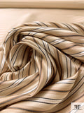 Horizontal Striped Silk Necktie Jacquard Brocade - Beige / Tan / White / Navy