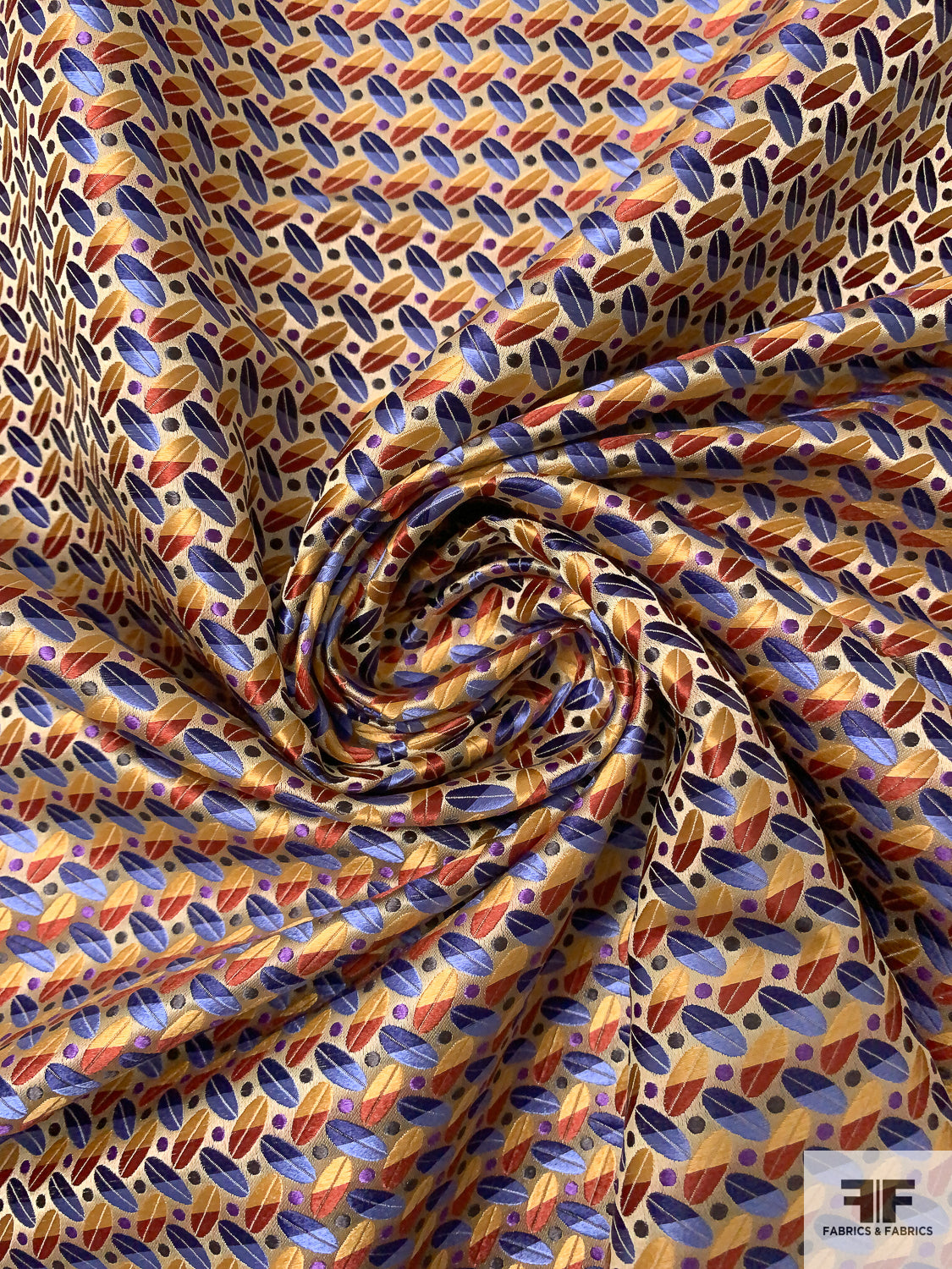 Leaf Geometric Silk Necktie Jacquard Brocade - Yellow-Gold / Brick / Navy / Blue / Purple