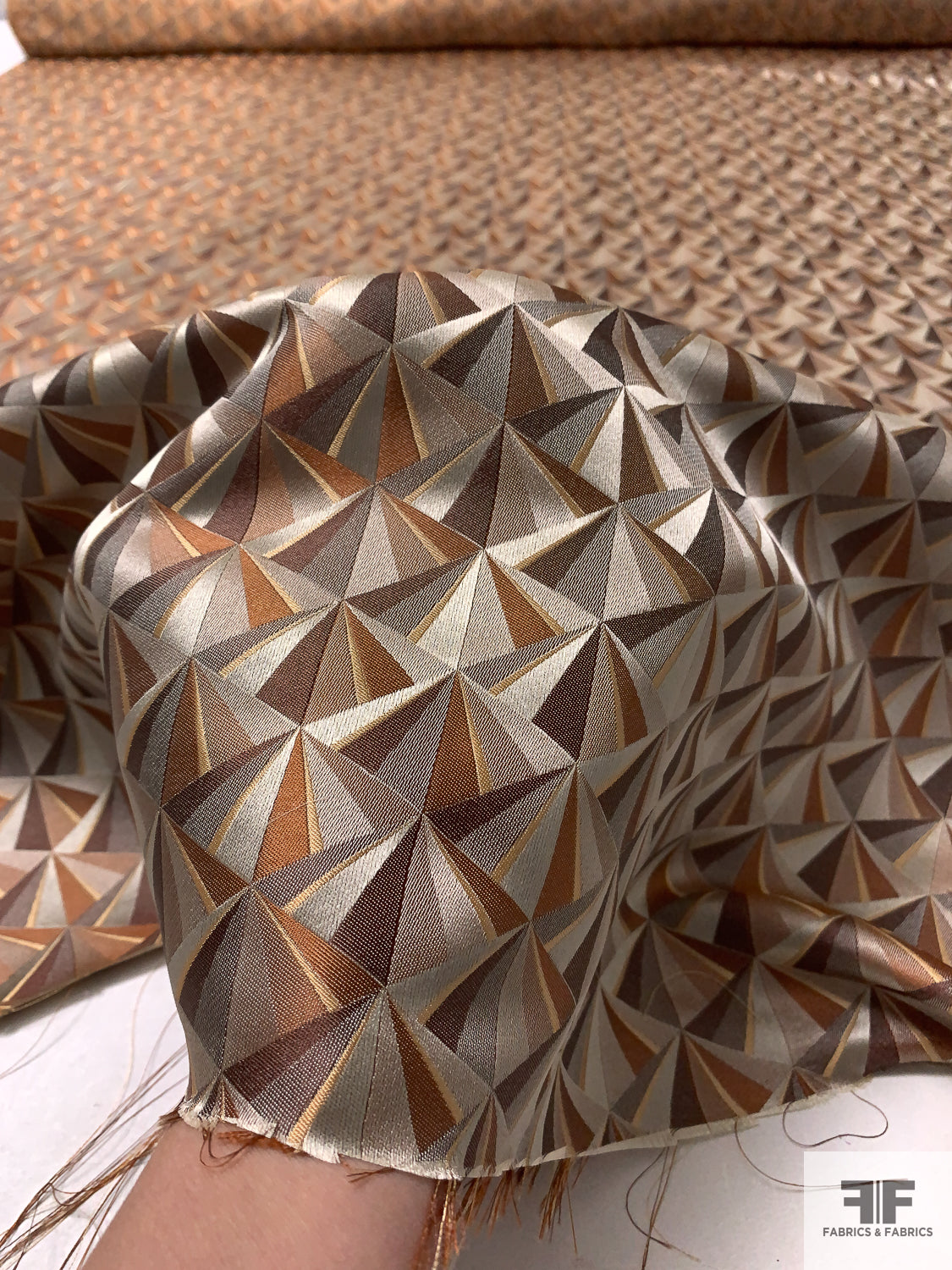 Triangle Mosaic Silk Necktie Jacquard Brocade - Browns / Beige