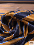 Horizontal Striped Silk Necktie Jacquard Brocade - Ochre / Navy / Blue