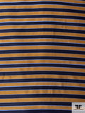 Horizontal Striped Silk Necktie Jacquard Brocade - Ochre / Navy / Blue