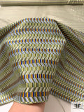 Modern Herringbone-Like Silk Necktie Jacquard Brocade - Greens / Blue / Grey