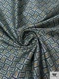 Rectangles Silk Necktie Jacquard Brocade - Blue / Green / Navy