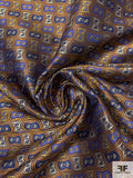 Paisley Links Silk Necktie Jacquard Brocade - Ochre / Navy / Purple / Turmeric