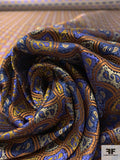 Paisley Links Silk Necktie Jacquard Brocade - Ochre / Navy / Purple / Turmeric