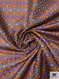 Geometric Silk Necktie Jacquard Brocade - Brown / Coral / Orange / Purple / Blue