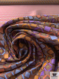 Geometric Silk Necktie Jacquard Brocade - Brown / Coral / Orange / Purple / Blue