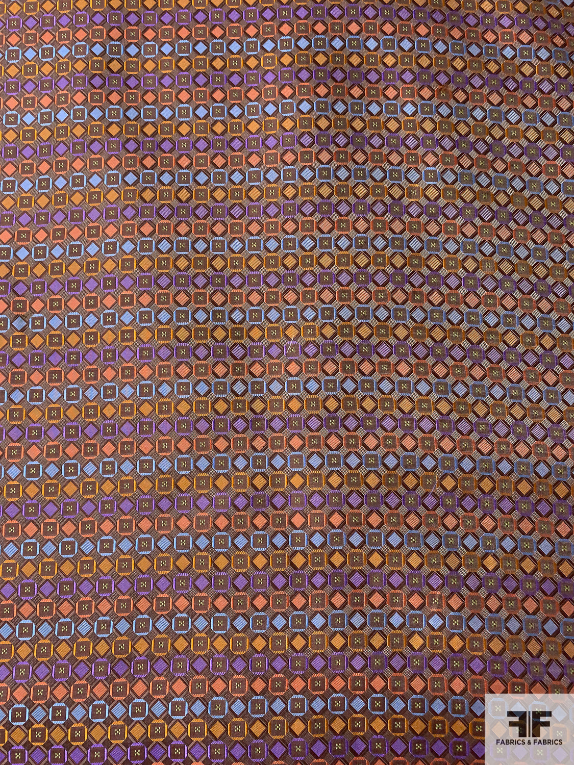 Geometric Silk Necktie Jacquard Brocade - Brown / Coral / Orange / Purple / Blue