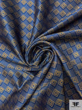 Square Geometric Silk Necktie Jacquard Brocade - Navy / Gold