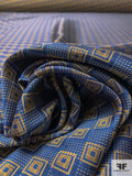 Square Geometric Silk Necktie Jacquard Brocade - Navy / Gold