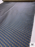 Square Geometric Silk Necktie Jacquard Brocade - Navy / Gold