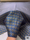 Square Geometric Silk Necktie Jacquard Brocade - Navy / Gold