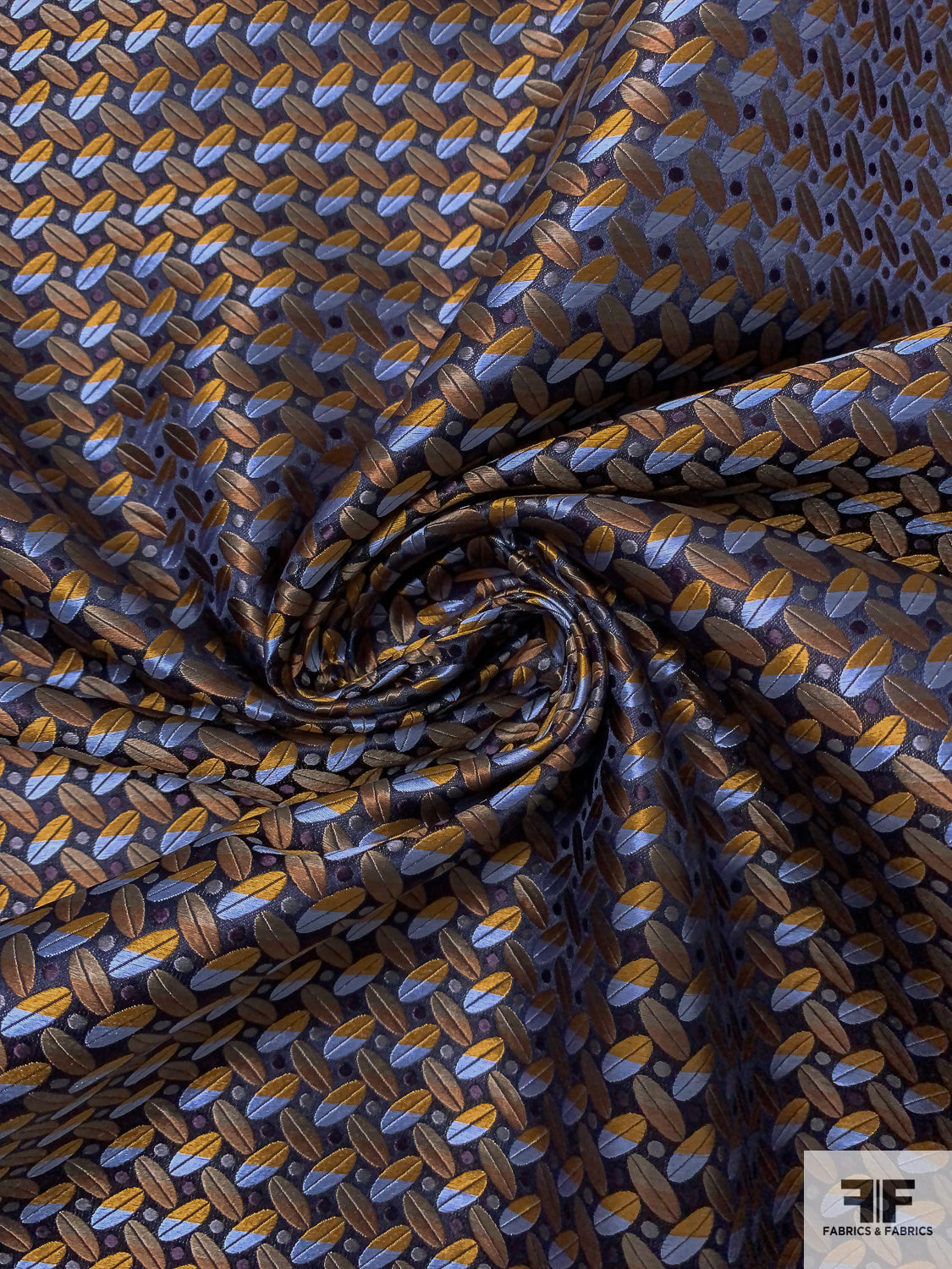 Leaf Geometric Silk Necktie Jacquard Brocade - Turmeric / Navy / Blue / Purple