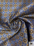 Ornate Lattice Link Silk Necktie Jacquard Brocade - Slate Blue / Gold / Ochre