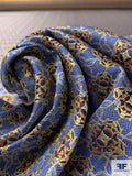 Ornate Lattice Link Silk Necktie Jacquard Brocade - Slate Blue / Gold / Ochre