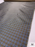 Ornate Lattice Link Silk Necktie Jacquard Brocade - Slate Blue / Gold / Ochre