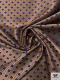 Squares and Diagonal Striped Silk Necktie Jacquard Brocade - Tan / Orange / Navy / Purple