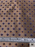 Squares and Diagonal Striped Silk Necktie Jacquard Brocade - Tan / Orange / Navy / Purple