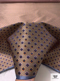 Squares and Diagonal Striped Silk Necktie Jacquard Brocade - Tan / Orange / Navy / Purple