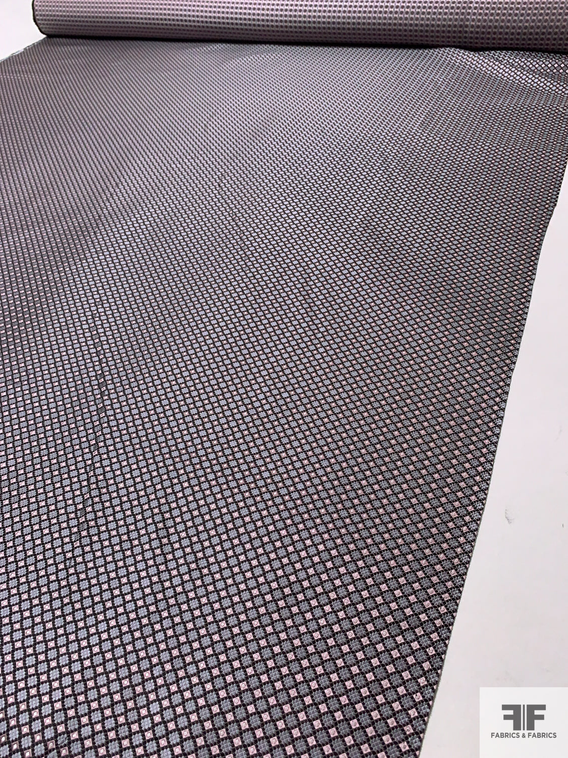 Micro-Dot Geometric Silk Necktie Jacquard Brocade - Grey / Dusty Pink / Black