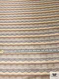 Wavy Striped Silk Necktie Jacquard Brocade - Carolina Blue / Browns / Beige