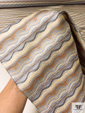 Wavy Striped Silk Necktie Jacquard Brocade - Carolina Blue / Browns / Beige