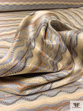 Wavy Striped Silk Necktie Jacquard Brocade - Carolina Blue / Browns / Beige