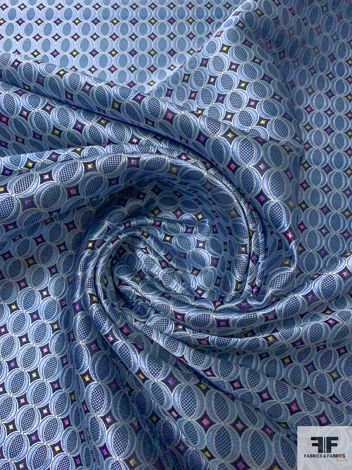 Oval Disc Silk Necktie Jacquard Brocade - Navy / Light Blue / Orchid Pinks