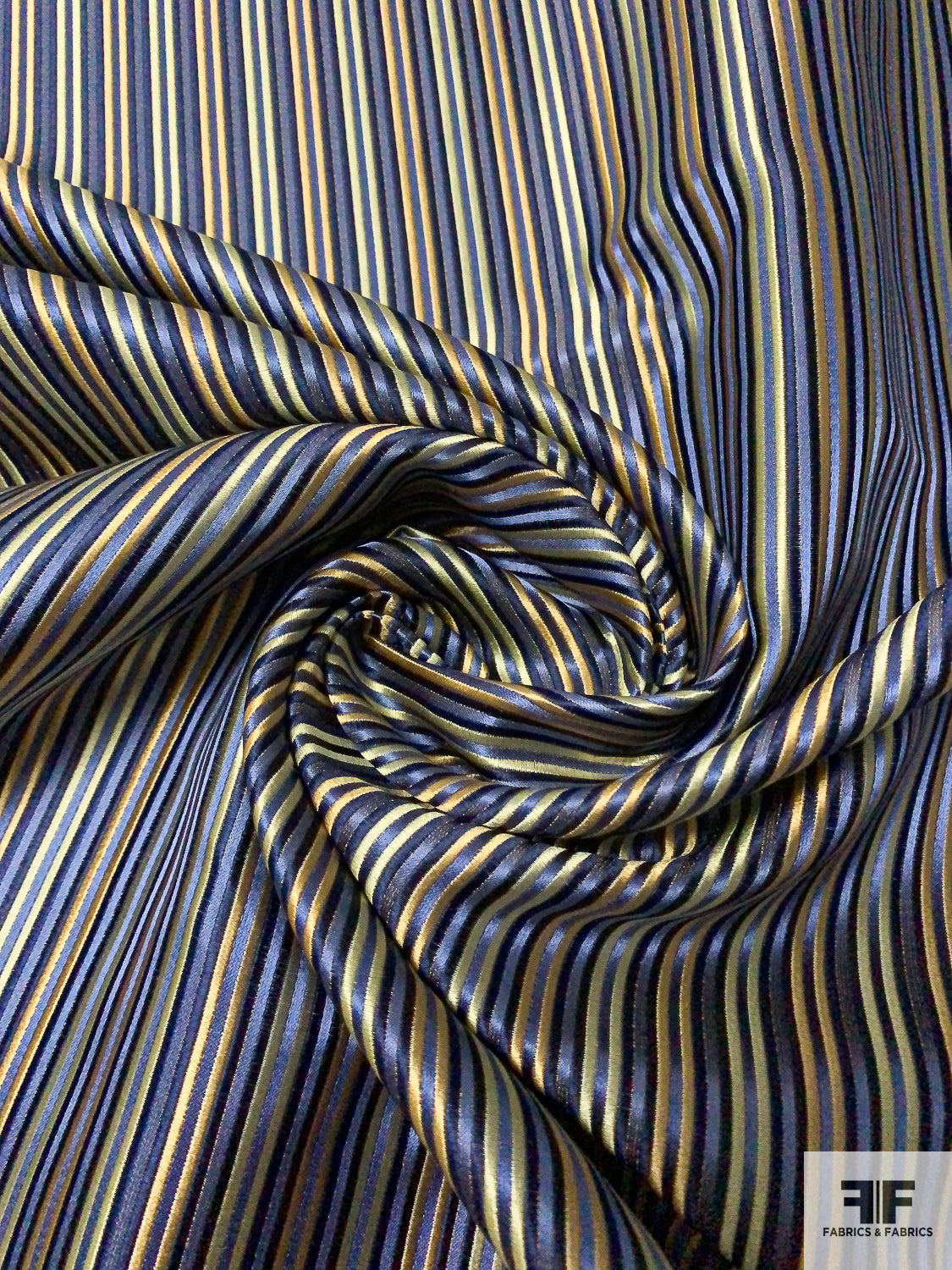 Vertical Striped Silk Necktie Jacquard Brocade - Yellow-Gold / Navy