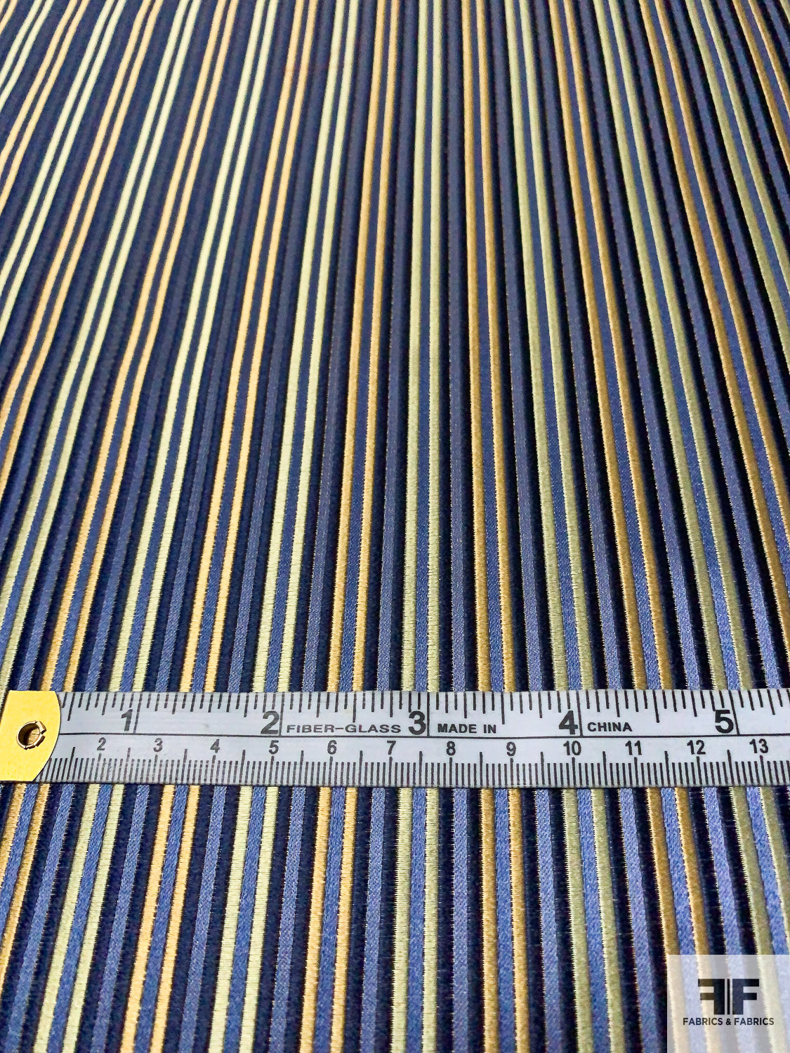 Vertical Striped Silk Necktie Jacquard Brocade - Yellow-Gold / Navy