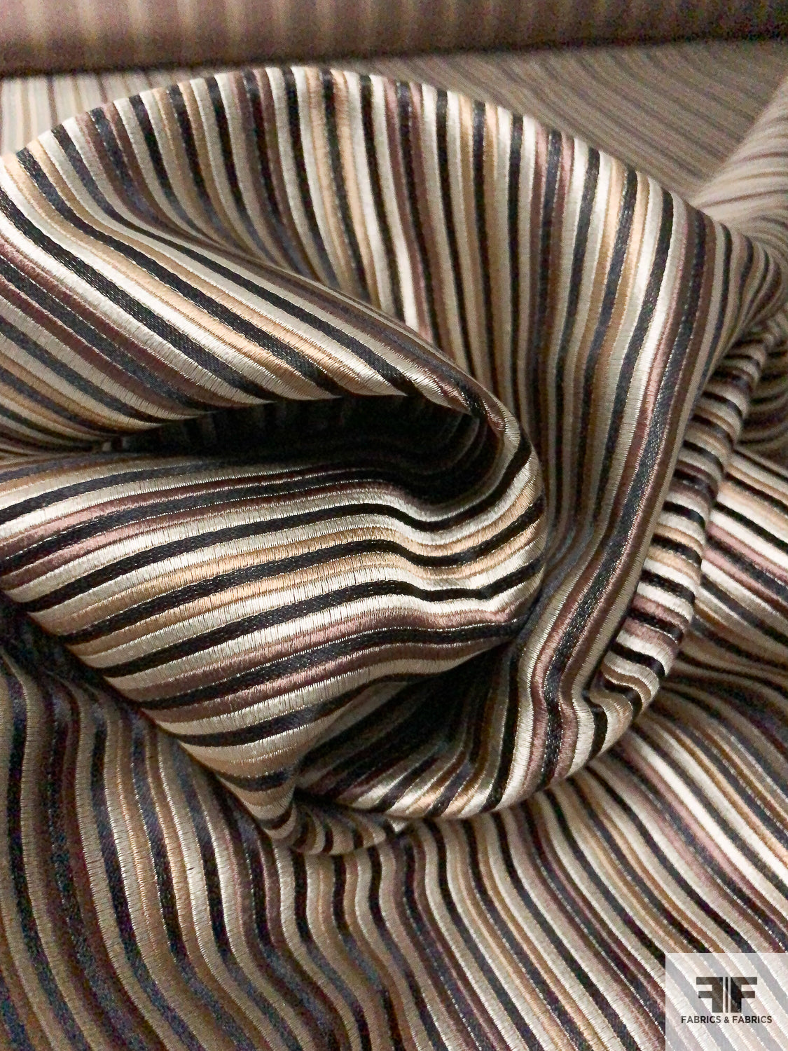 Vertical Striped Silk Necktie Jacquard Brocade - Brown / Beige / Black