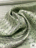 Circle Lattice Silk Necktie Jacquard Brocade - Sage Greens / Grey
