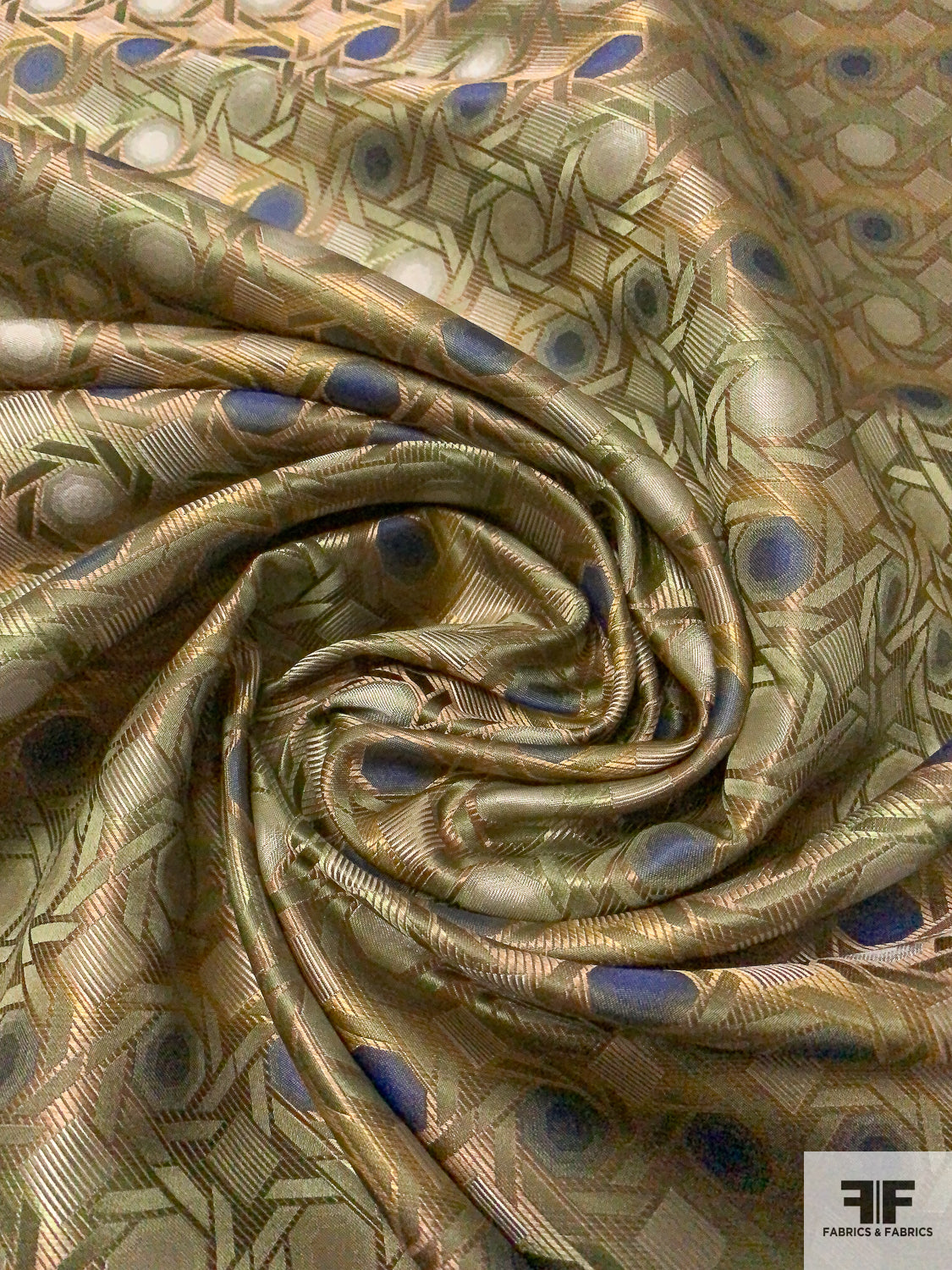 Geometric Lattice Silk Necktie Jacquard Brocade - Antique Green / Taupe / Ecru / Blue