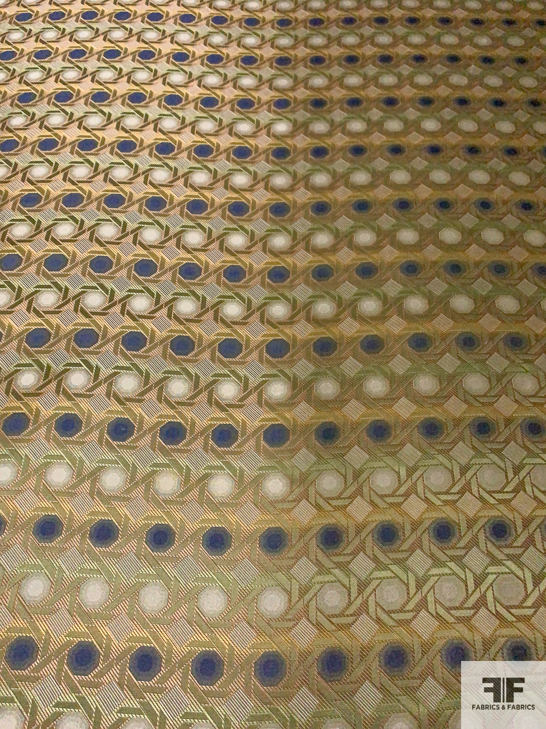 Geometric Lattice Silk Necktie Jacquard Brocade - Antique Green / Taupe / Ecru / Blue