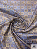 Mosaic Checkered Silk Necktie Jacquard Brocade - Antique Olive / Carolina Blue / Navy