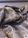 Mosaic Checkered Silk Necktie Jacquard Brocade - Antique Olive / Carolina Blue / Navy